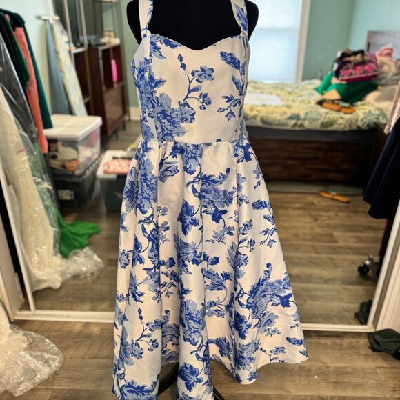 NWT Mestiza New York Puff Puff Floral Blue and white Jacquard Dress - Size 14 - Picture 6 of 14